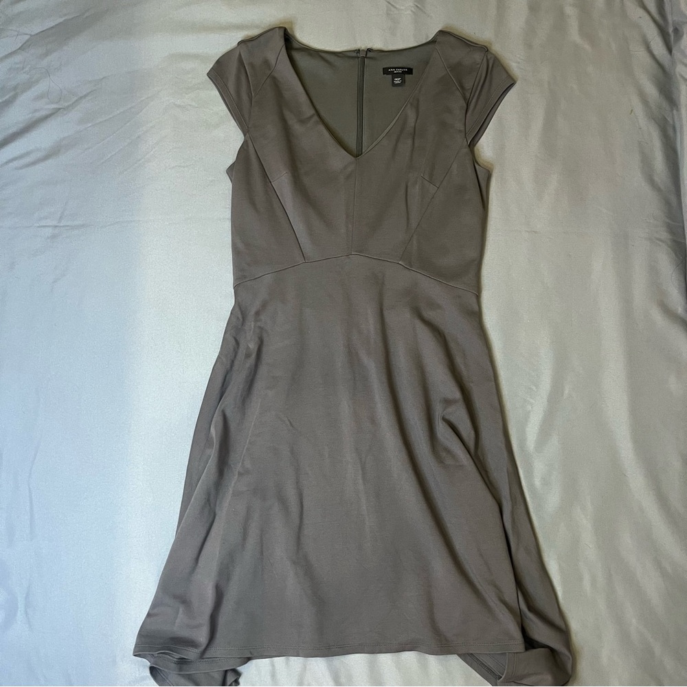 Ann Taylor Gray Flutter Sleeve A-Line Dress